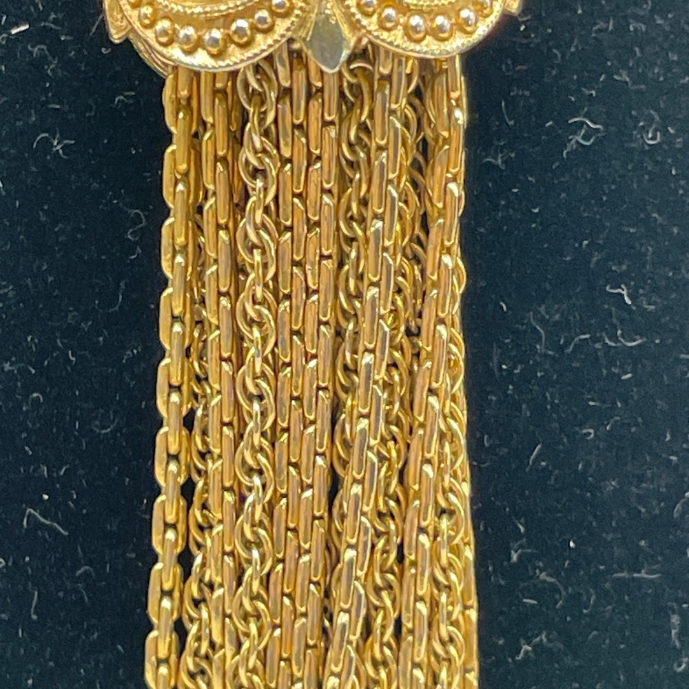 Vintage Gold Tone Fleur de Lis Tassel Pendant Necklace - Picture 8 of 11